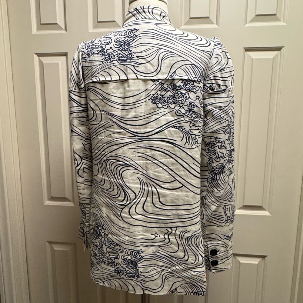 elevenses ANTHRO BRAND 2000s cream linen blend Jacket/dress with Navy Accents - Picture 6 of 13